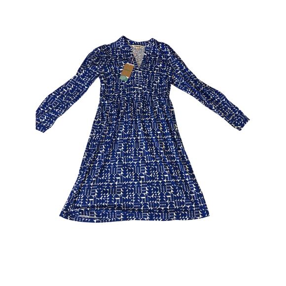 NWT Boden Naomi Relaxed Jersey Dress sapphire blue, white geometric pop print 6R - Picture 4 of 7